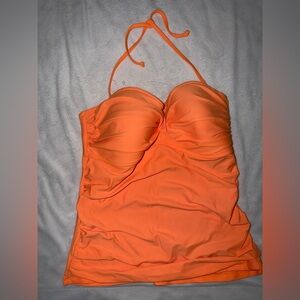 Light Orange Ruched Bandeau Halter Tankini Top